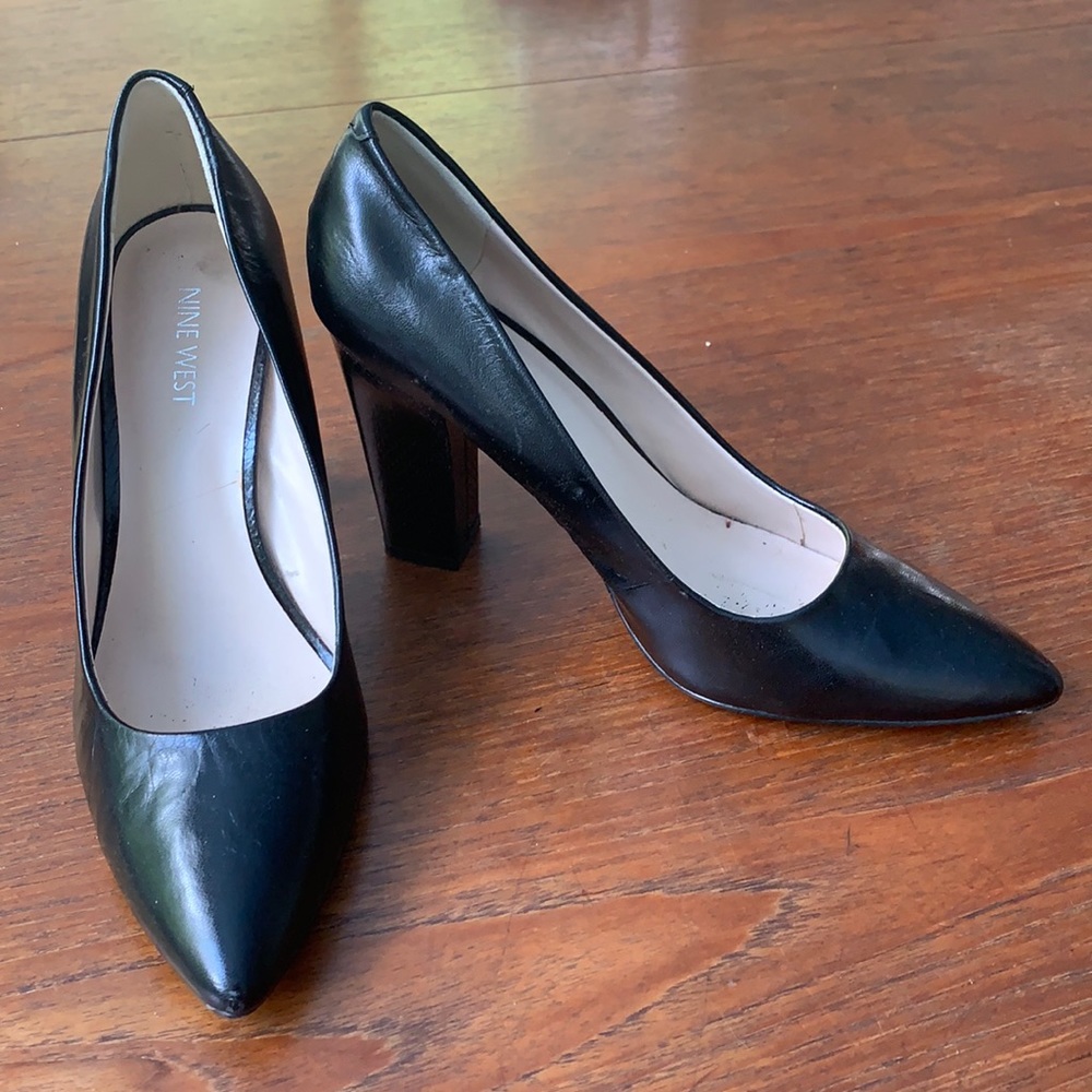 black leather pumps